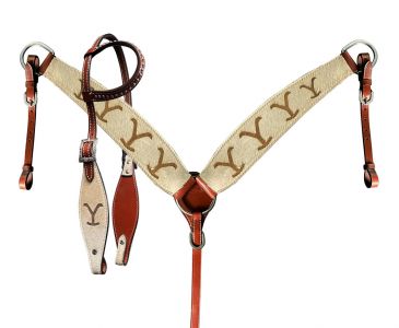 Showman Hair on Cowhide One Ear Leather Cowhide 'Y' Brand Headstall and Breast Collar Set